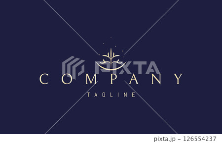 Vector golden logo with an abstract image of a tree and the moon. 126554237