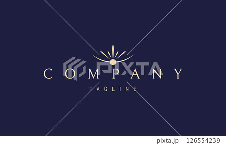 Vector golden logo with an abstract image of a shining pearl and the moon. 126554239