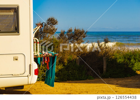 Caravan with clothes to dry 126554438