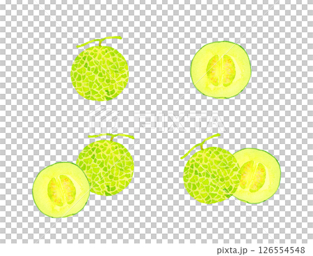 Melon set: A collection of hand-drawn watercolor illustrations of fruits and vegetables 126554548