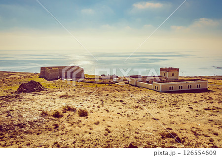 Shoreline with Old guards castle, Almeria Spain 126554609