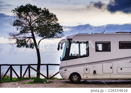 Motor home on seaside cliff, Spain Motor home on seaside cliff, Spain 126554616