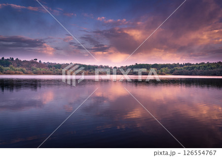 Sunset over lake water 126554767