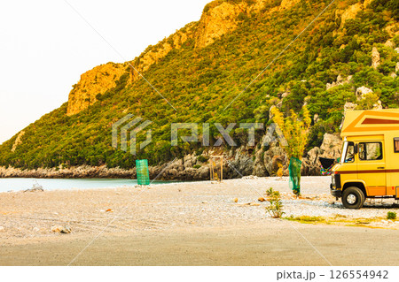 Camper car on beach. Travel 126554942