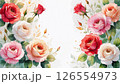 Colorful watercolor roses on white background blank design template 126554973