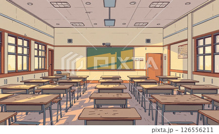 古い教室の窓と机 古い教室の窓と机 126556211