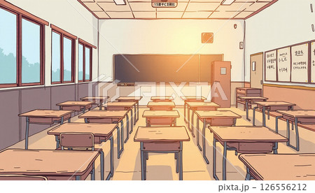 学校の机と椅子が並ぶ学校 学校の机と椅子が並ぶ学校 126556212