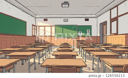 古い教室の机と椅子 126556213