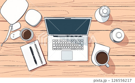 テーブルに置かれたノートパソコンとスマートフォン テーブルに置かれたノートパソコンとスマートフォン 126556217