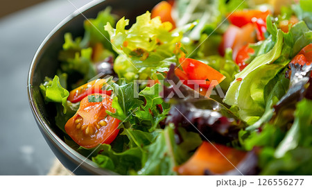 Fresh salad in a black bowl. 126556277