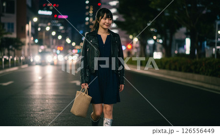 夜の街を歩く女性 夜の街を歩く女性 126556449