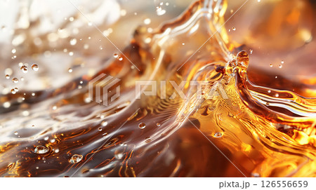 Golden liquid splash with dynamic ripples. 126556659