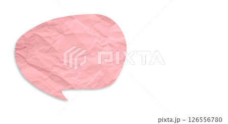 Pink speech bubble crumpled paper isolated on transparent background 126556780