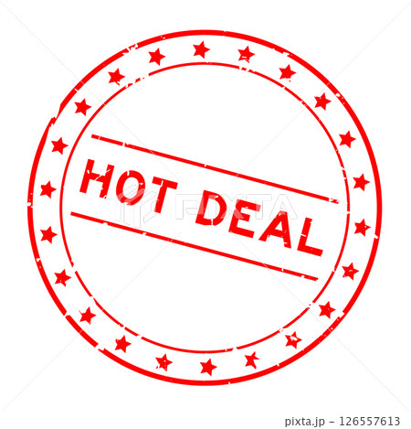 Grunge red hot deal word round rubber seal stamp on white background 126557613