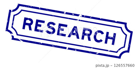 Grunge blue research word rubber seal stamp on white background 126557660