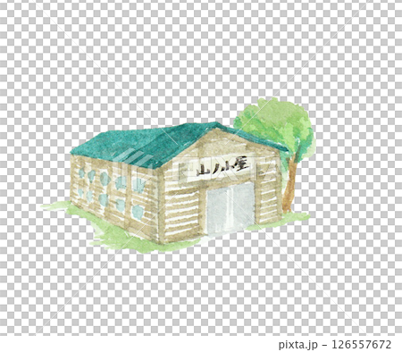 水彩絵の具で描いた山小屋のイメージ 126557672