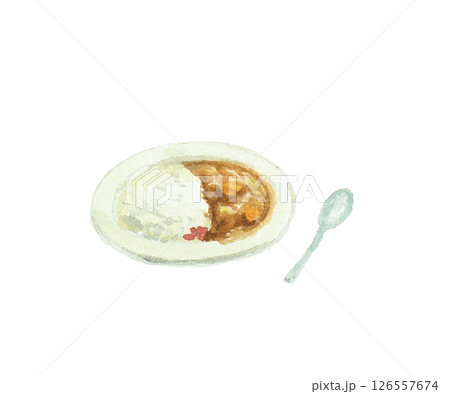 水彩絵の具で描いたカレーライス 126557674