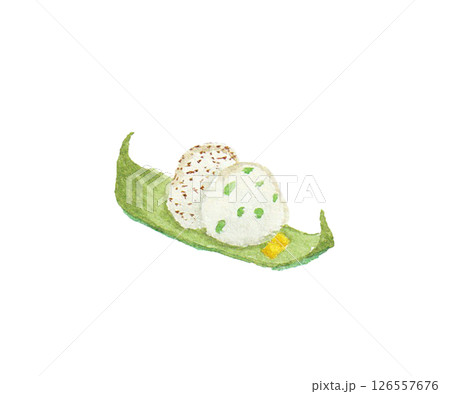 水彩絵の具で描いたおにぎり弁当のイメージ 水彩絵の具で描いたおにぎり弁当のイメージ 126557676