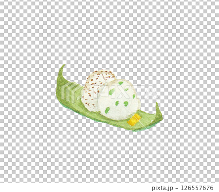 水彩絵の具で描いたおにぎり弁当のイメージ 水彩絵の具で描いたおにぎり弁当のイメージ 126557676