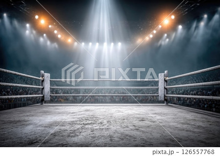 Ready for Battle: Dramatic Boxing Ring under Stadium Lights 126557768