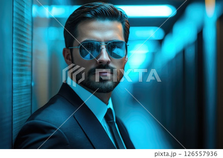 Stylish Agent in Futuristic Corridor 126557936