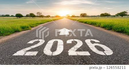 Road to New Year 2026 Heading Towards Bright Sunrise 126558211
