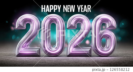 Happy New Year 2026 Neon Greeting 126558212