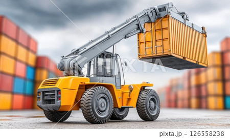 Industrial Loader Handling Cargo Containers at Port 126558238