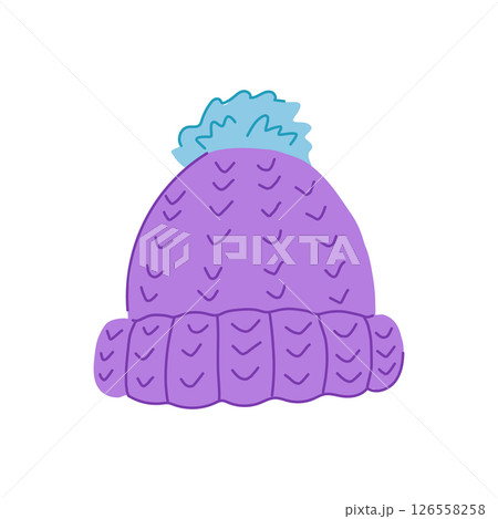 pompom winter hat knit cartoon vector illustration 126558258