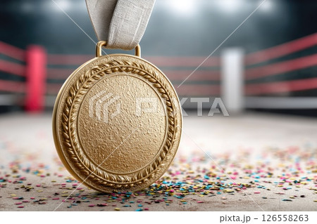 Championship Gold Medal in Boxing Ring Celebration 126558263