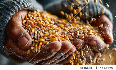 Hands Gently Pouring Golden Wheat Grains 126558460