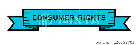 Blue ribbon label banner with word consumer rights on white background 126558703