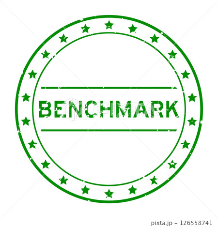 Grunge green benchmark word round rubber seal stamp on white background 126558741