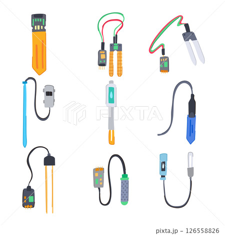 soil moisture sensor set cartoon vector illustration 126558826