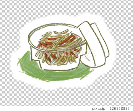 水彩で描いたタッパに入ったきんぴらごぼう 126558852