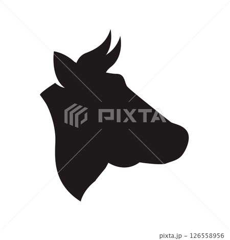 Illustration of cow head silhouette Illustration of cow head silhouette 126558956