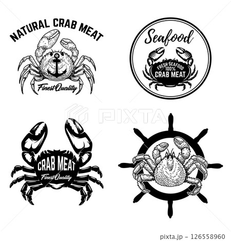 Set of vintage crab meat labels. Crab meat. Seafood emblems 126558960