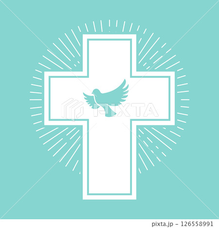 dove and a cross on a light olive background. Religion. Vector illustration. dove and a cross on a light olive background. Religion. Vector illustration. 126558991