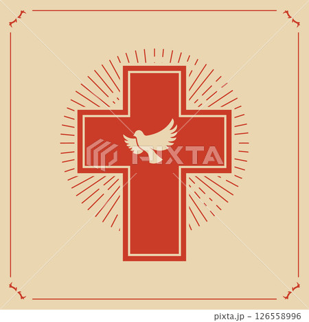 dove and a cross on a light light background. Religion. catholic design. Church emblem template. Vector illustration. dove and a cross on a light light background. Religion. catholic design. Church emblem template. Vector illustration. 126558996