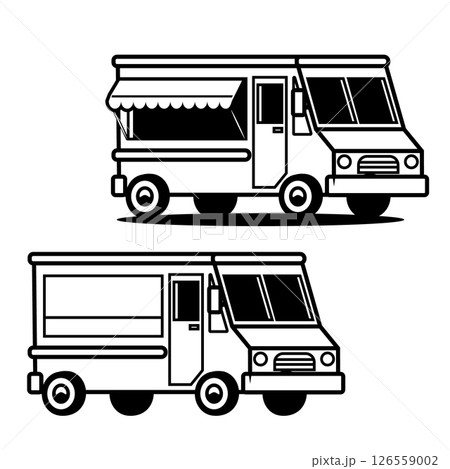 Illustration of an food truck. Design element for emblem, sign, badge. Vector illustration Illustration of an food truck. Design element for emblem, sign, badge. Vector illustration 126559002