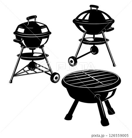Set of illustrations of bbq grill. Design element for emblem, sign, menu, invintation. 126559005
