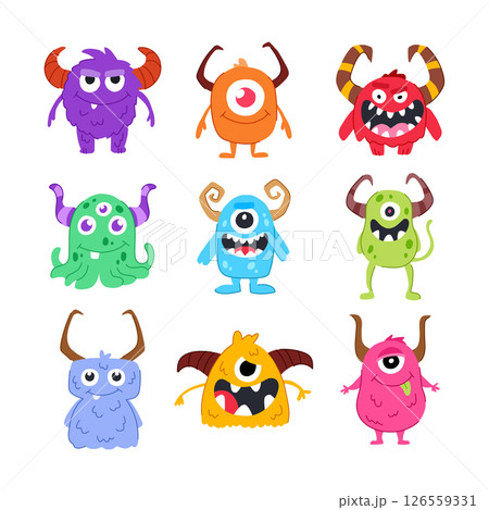 monster with horns set cartoon vector illustration monster with horns set cartoon vector illustration 126559331