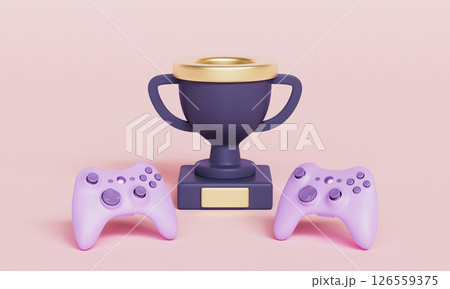 E-Sports Trophy and Game Controller Icon. 3D Rendering. 126559375