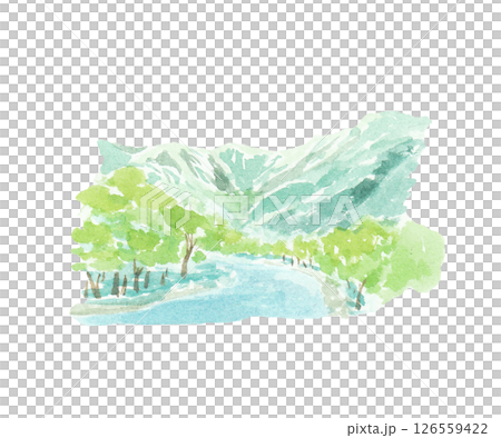 水彩絵の具で描いた上高地のイメージカット 126559422