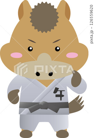 黒帯の馬キャラクター｜武道（柔道・空手・合気道）を学ぶかわいい干支素材 126559620