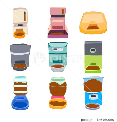 automatic pet feeder set cartoon vector illustration 126560060