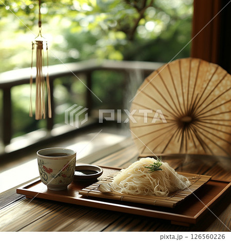 風鈴が揺れる午後の静寂と涼味の素麺膳 126560226