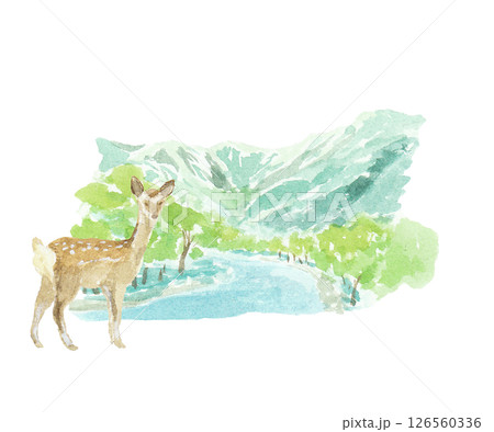 水彩絵の具で描いた上高地のイメージカット 126560336