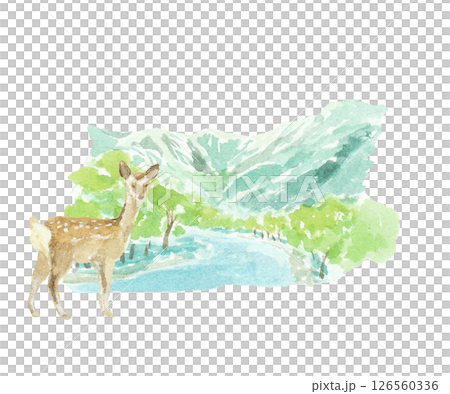 A watercolor image of Kamikochi 126560336