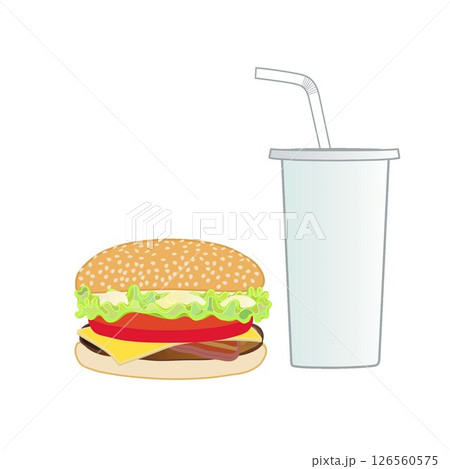 ハンバーガーとドリンクのイラスト ハンバーガーとドリンクのイラスト 126560575